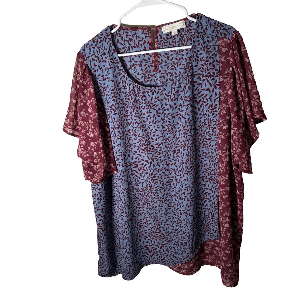 Suzanne Betro Blouse Women's 2X Weekend Round Neck Ruffle Casual Floral Top